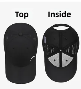 Detail view of the breathable mountain print baseball cap with moisture-wicking inner band