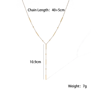 Detail showing 40+5cm chain length and 10.9cm drop of the 18K gold plated Y-necklace
