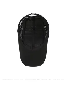 Internal view of the black sports mesh cap showing breathable fabric and buckle strap