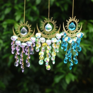 K9 Crystal Sun Catcher Sunburst Moon Star Hanging Ornament Window Prism For Home Garden Decor Healing Suncatcher