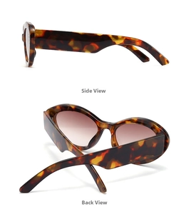 Detailed side and back view of retro tortoise shell sunglasses with wide temple design