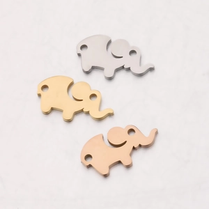 Polished stainless steel elephant charms in silver, gold and rose gold finishes