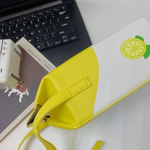 Cute lemon pattern PU leather cross-body milk carton bag with adjustable strap