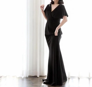 Elegantes Damen Abendkleid Mit V-Ausschnitt Kunstfaser Hohe Taille Schlanke Passform Meerjungfrau Bodenlang Partykleid