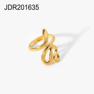 Vintage gold snake ring in polished titanium steel with an adjustable open design