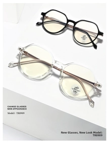 Detail view of TR90 polygonal anti-blue light glasses with metal and acetate temples