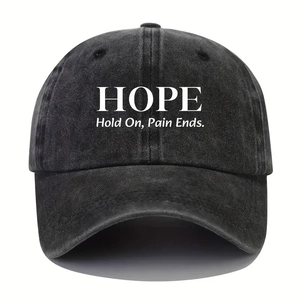 Washed dark gray baseball cap featuring HOPE slogan print for outdoor sun protection