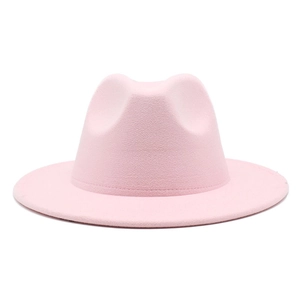 Classic pink felt fedora hat with wide brim and teardrop crown for men and women