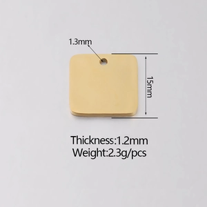 Polished 15mm square stainless steel gold-plated pendant for DIY jewelry making
