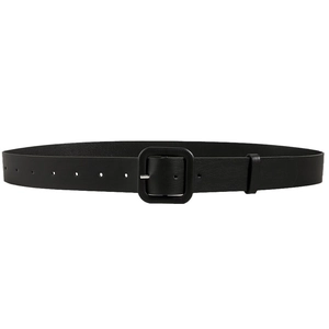Minimalist black leather belt for women with square buckle and silver pin detail