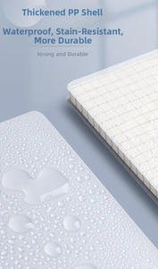 Macro detail of waterproof and dirt-resistant translucent PP notebook cover with water droplets