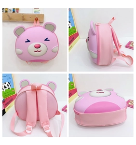 Pink cartoon bear preschool backpack with 3D hard shell and breathable mesh back