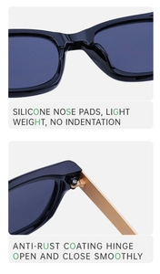 Detail of soft silicone nose pads and durable metal hinges for black polarized sunglasses