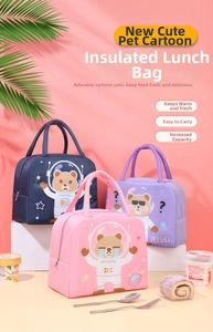 Close-up of insulated thermal lunch bag with waterproof aluminum foil lining for students