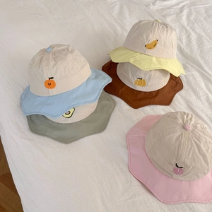 Quick-dry children's bucket hats with fruit embroidery and colorful wavy brim set