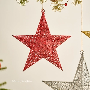 Glittery red, gold, and silver star ornaments for Christmas tree and window decoration