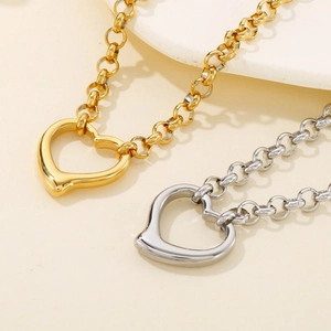 Set di collane in acciaio inossidabile oro e argento con ciondolo a cuore e catena