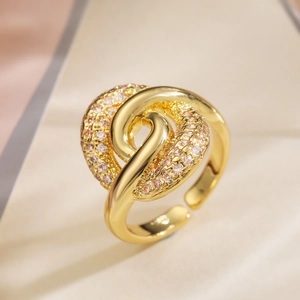 Geometric Twisted Knot Adjustable Open Ring 18K Gold Plated Copper Zircon Light Luxury Fashion Jewelry For Women