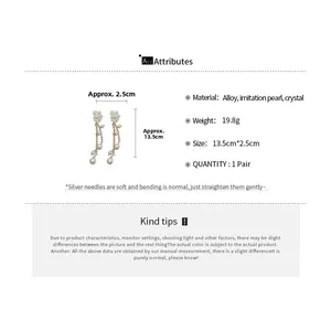 Detailed size specifications for flower crystal pearl tassel drop earrings in 13.5cm length