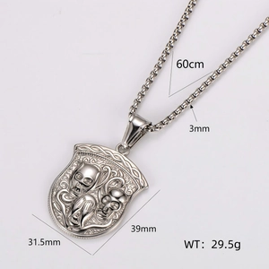 Collier en acier inoxydable avec pendentif tête de mort incluant mesures et poids