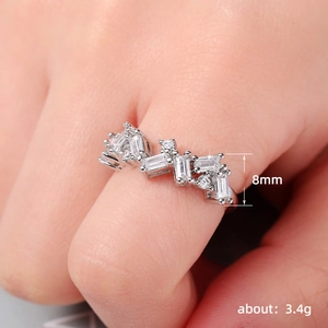 Chic minimalist 8mm wide silver ring with baguette and round cut cubic zirconia stones