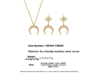 Dettaglio del set di gioielli stella e luna in acciaio inossidabile con zirconi e misure