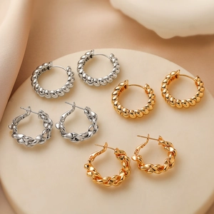 Boucles d'Oreilles Créoles Rétro en Corde Torsadée pour Femmes Personnalisées Cuivre Plaqué Or 18K Argent Spirale Géométrique Bijoux de Mode