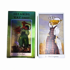 Detail of Dreaming Way Tarot green metallic box and the Empress card illustration