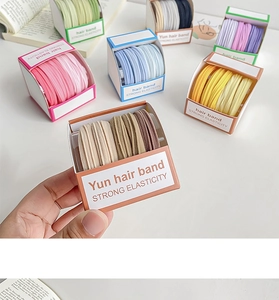 Close-up of high elasticity candy-colored hair bands in organized gift packaging