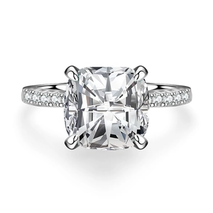 Luxurious S925 silver ring featuring a large cushion-cut D-color moissanite stone