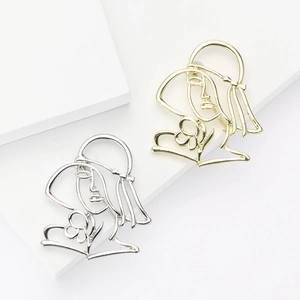 Minimalist Abstract Line Art Hollow Portrait Brooch Electroplated Alloy Women Garment Accessory For Suit Coat Gold Silver