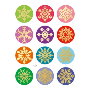 Lot de 12 autocollants flocon de neige de Noël colorés avec dorure pour sceller les cadeaux