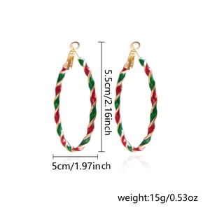 Detailed size chart for Christmas spiral candy cane earrings with 5.5cm height dimension