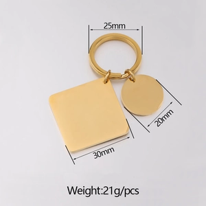 Porte-clés calendrier doré en acier inoxydable avec pendentifs carrés et ronds gravables