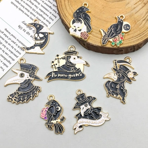 Gothic Plague Doctor and Crow enamel charms with No More Germs text for DIY jewelry