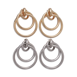 Modern hollow geometric interlocking hoop earrings in gold and silver finish