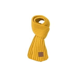 Ginger yellow knitted scarf for children with warm thick texture and leather label