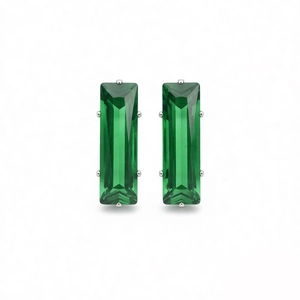 Elegant emerald green baguette cut zircon earrings with silver claw setting for women