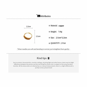 Detailed dimensions of 24k gold-plated flower earrings with copper and silver needles