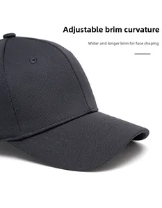 Detail of grey baseball cap with a flexible wide brim and high-quality fabric texture