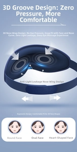 Detail of 3D ergonomic eye mask showing deep blue contoured interior and light-blocking nose wing