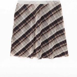 Elegant plaid A-line maxi skirt with retro brown and beige check pattern in chiffon fabric