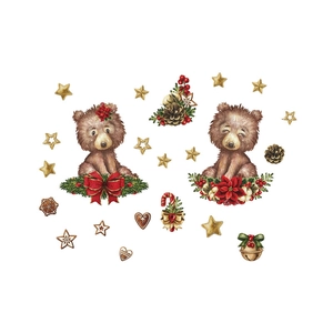 Stickers muraux de Noël avec ours mignons et étoiles festives sur fond blanc épuré