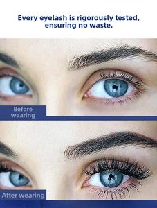 Before and after comparison of dense 3D magnetic eyelashes on blue eyes for volume effect