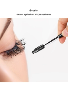 Dual-use spoolie brush grooming lashes and shaping eyebrows with black spiral bristles