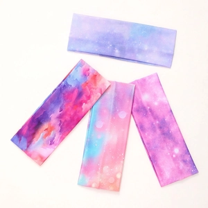 4-pack bohemian wide elastic headbands with colorful watercolor gradient and galaxy prints