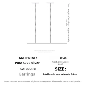 Detail view of 925 sterling silver tassel ear line with 8.8cm length specification