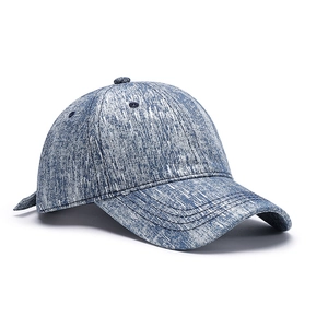 Classic blue and white two-tone breathable baseball cap with distressed cotton texture