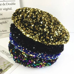 Sequin Beret Hat For Women Velvet Glitter Artist Painter Cap Fashion Retro Party Headwear