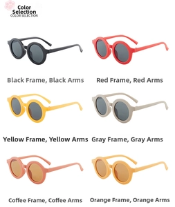 Detail showing colorful round frame sunglasses for kids in six vibrant candy colors